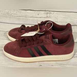 NWT Adidas Grand Court Base 00 Men's Maroon Burgundy Black Sneakers Size 12 NEW